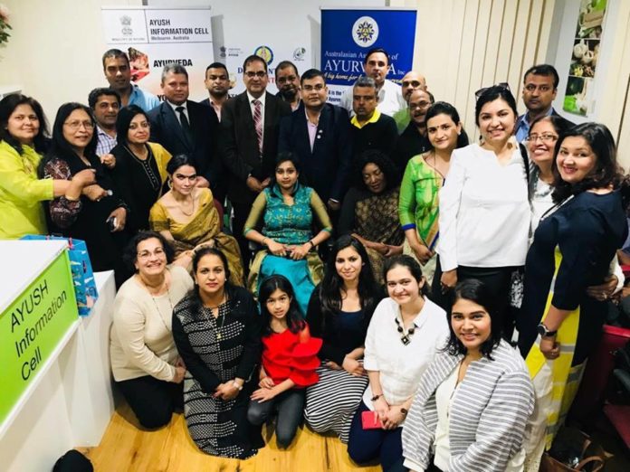 Acting CGI Rakesh Malhotra, Dr Santosh Yadav, Rishi Dutta, Selba G Luka with few panelists, and audience members at Ayurveda Day copy